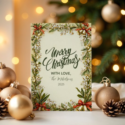 ウォーターカラーホリーベリーホリデー シーズンカード