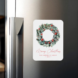 ウォーターカラーホリーベリー&グリーンリースクリスマス マグネット