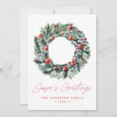 ウォーターカラーホリーベリー&グリーンリースノンフォト シーズンカード (正面)