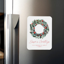 ウォーターカラーホリーベリー&グリーンリースホリデイ マグネット