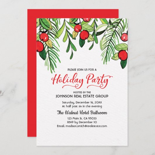 ウォーターカラーホリーホリデーパーティ招待状 招待状 (正面/裏面)