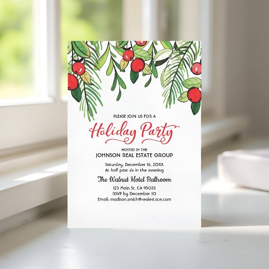 ウォーターカラーホリーホリデーパーティ招待状 招待状