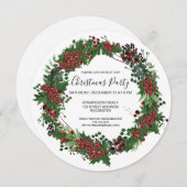 ウォーターカラーホリーリースクリスマスパーティの招待状 招待状 (正面/裏面)