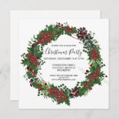 ウォーターカラーホリーリースクリスマスパーティの招待状 招待状 (正面/裏面)
