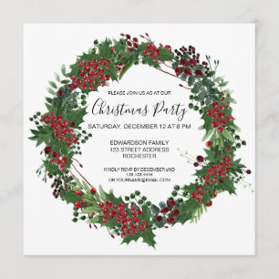 ウォーターカラーホリーリースクリスマスパーティの招待状 招待状