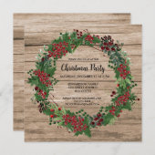 ウォーターカラーホリーリースバームウッドクリスマスパーティー 招待状 (正面/裏面)