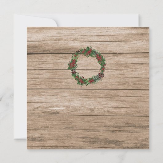 ウォーターカラーホリーリースバームウッドクリスマスパーティー 招待状 (裏面)