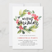 ウォーターカラーホリーリースメリーホリデーパーティー 招待状 (正面)