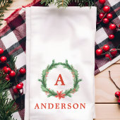 ウォーターカラーホリーリースモダンホリデークリスマス キッチンタオル