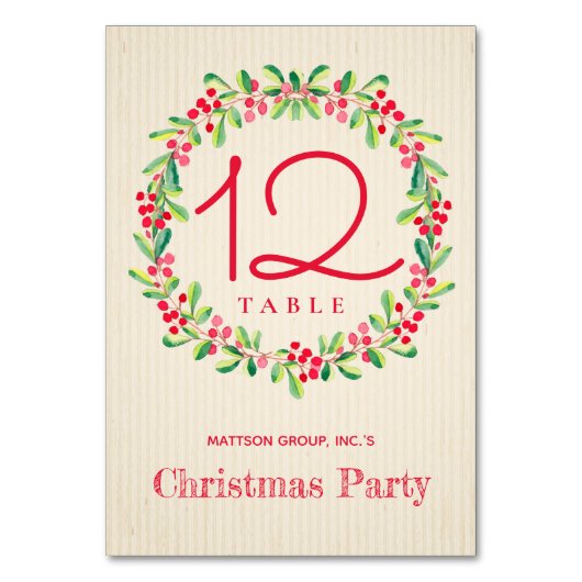 ウォーターカラーホリー&ベリークリスマスホリデー テーブルナンバー (正面)