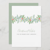 ウォーターカラーホリー&ベリーケアバーホリデーカード シーズンカード (正面/裏面)