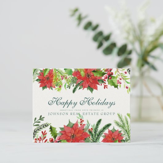 ウォーターカラーホリー&ポインセティア |祝日の挨拶 ポストカード (スタンド正面)
