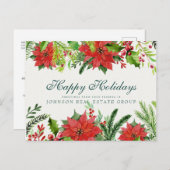 ウォーターカラーホリー&ポインセティア |祝日の挨拶 ポストカード (正面/裏面)