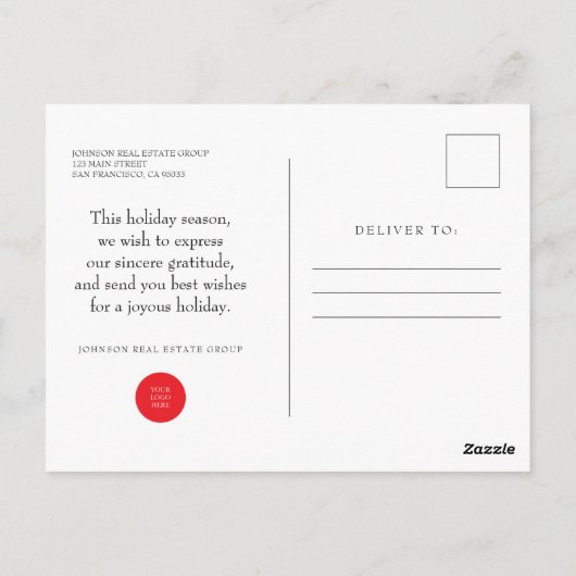 ウォーターカラーホリー&ポインセティア |祝日の挨拶 ポストカード (裏面)