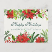 ウォーターカラーホリー&ポインセティア |祝日の挨拶 ポストカード (正面)