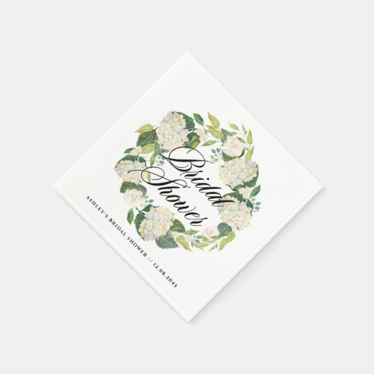 ウォーターカラーホワイトアジサイリースブライダルシャワー スタンダードカクテルナプキン (角)