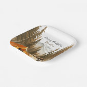 ウォーターカラーホワイトウッドラ素朴ンドキャンプ誕生日 ペーパープレート (傾斜あり)