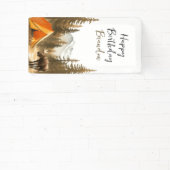 ウォーターカラーホワイトウッドラ素朴ンドキャンプ誕生日 横断幕 (インサイチュ)