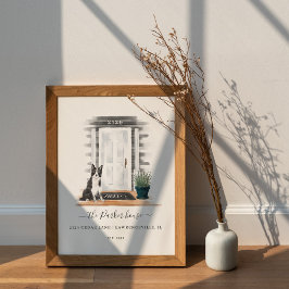 ウォーターカラーホワイトハンプトンスタイルドアコリ縁どー ポスター