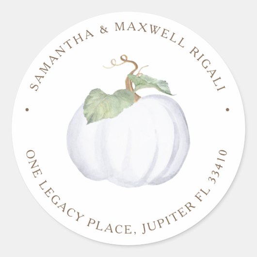 ウォーターカラーホワイトパンプキン差出人住所 ラウンドシール (正面)