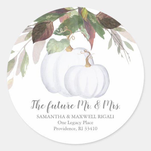 ウォーターカラーホワイトパンプキン差出人住所 ラウンドシール (正面)