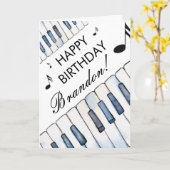 ウォーターカラーホワイトピアノ鍵ピアニスト誕生日 カード (黄色い花)