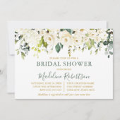 ウォーターカラーホワイトフローラセージ緑ブライダルシャワー 招待状 (正面)