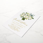 ウォーターカラーホワイトフローラブーケブライダルシャワー 箔招待状 (回転した状態)