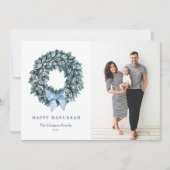 ウォーターカラーホワイトベリーリースハッピーハヌッカフォト シーズンカード (正面)