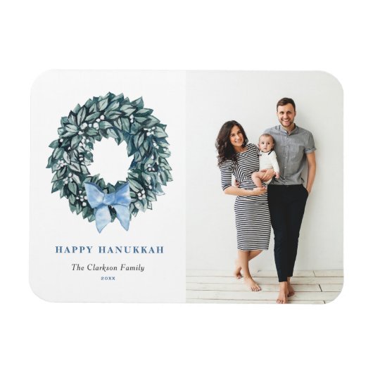 ウォーターカラーホワイトベリーリースハッピーハヌッカフォト マグネット (横)