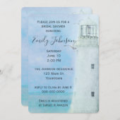 ウォーターカラーホワイトライトハウスアンドシーグルス 招待状 (正面/裏面)