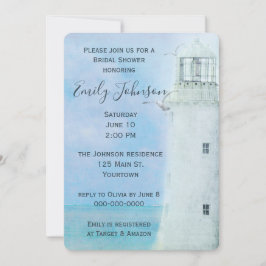 ウォーターカラーホワイトライトハウスアンドシーグルス 招待状