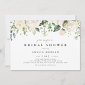 ウォーターカラーホワイトローズアンドアジサイブライダルシャワー 招待状 (正面)