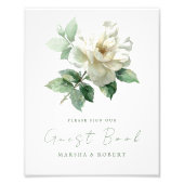 ウォーターカラーホワイトローズ結婚ズゲストブックサイン フォトプリント            (正面)