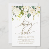 ウォーターカラーホワイトローズ&アジサイブライダルシャワー 招待状 (正面)