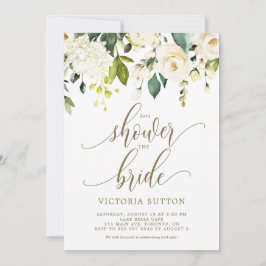 ウォーターカラーホワイトローズ&アジサイブライダルシャワー 招待状