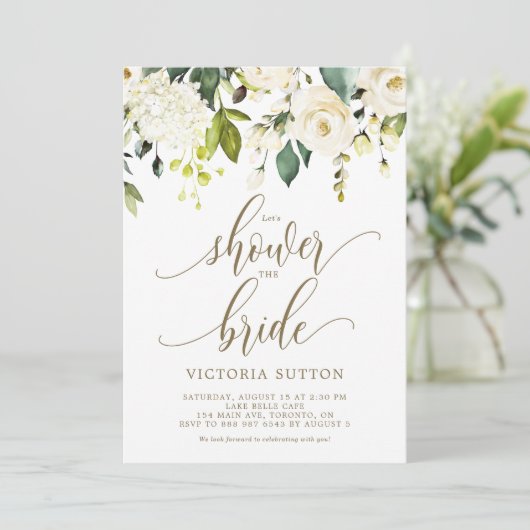 ウォーターカラーホワイトローズ&アジサイブライダルシャワー 招待状 (スタンド正面)