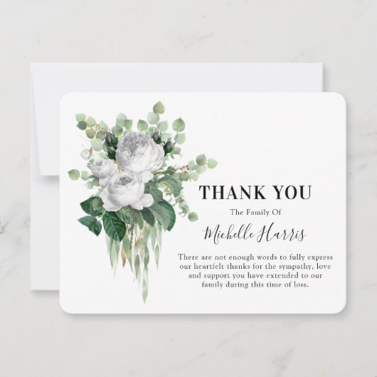 ウォーターカラーホワイトローズ&ユーカリプタシンパシー サンキューカード (正面)