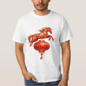 ウォーターカラーホースジャンピング赤いランタン Tシャツ (正面)