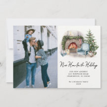 ウォーターカラーホームホリデーフォトムービングアナウンスメント