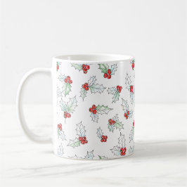 ウォーターカラーホーリーの葉と赤い実のクリスマス コーヒーマグカップ