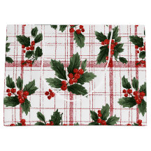 ウォーターカラーホーリーベリープレイドクリスマス