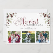 ウォーターカラーホーリーベリー家族写真クリスマスカード シーズンカード (正面)
