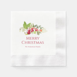 ウォーターカラーホーリーベリー クリスマス 縁ありカクテルナプキン