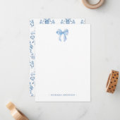 ウォーターカラーボウ&ダマスク名前をカスタムする パーソナライズされた ノートカード (正面/裏面インサイチュ)