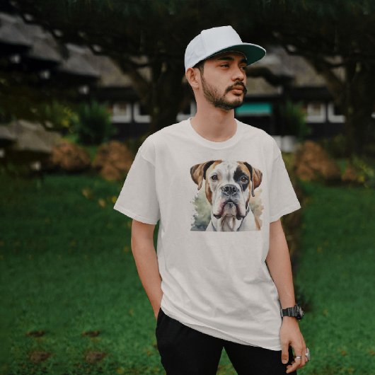 ウォーターカラーボクサー犬アート Tシャツ