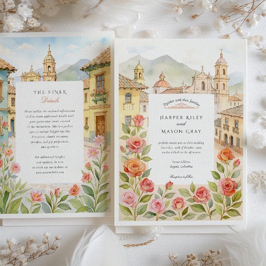 ウォーターカラーボゴタコロンビア結婚式招待状 招待状