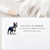 ウォーターカラーボストンテリア差出人住所ラベル ラベル (インサイチュ)