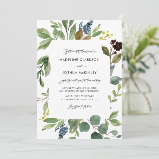 ウォーターカラーボタニカルグリーン結婚式招待状 招待状 (スタンド正面)