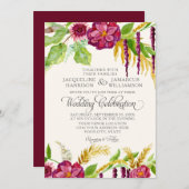 ウォーターカラーボヘミアンブルゴーニュバラフローラ秋 招待状 (正面/裏面)